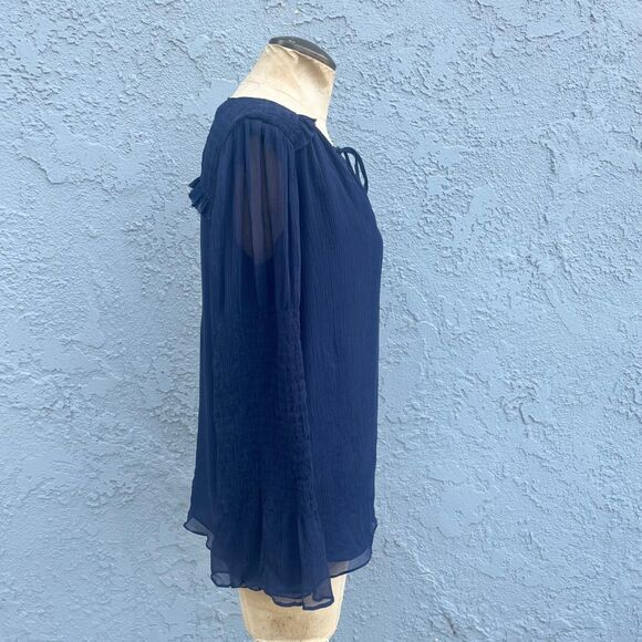 Diane Von Furstenberg Blue Silk Blouse Size Xs Bell Sleeves Womens career office - Picture 7 of 10